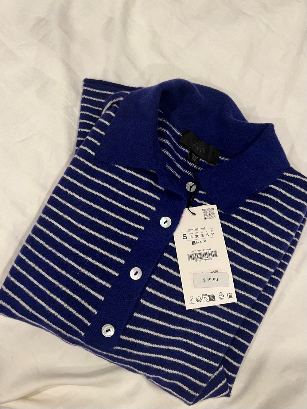 Zara Blue and White Striped Polo